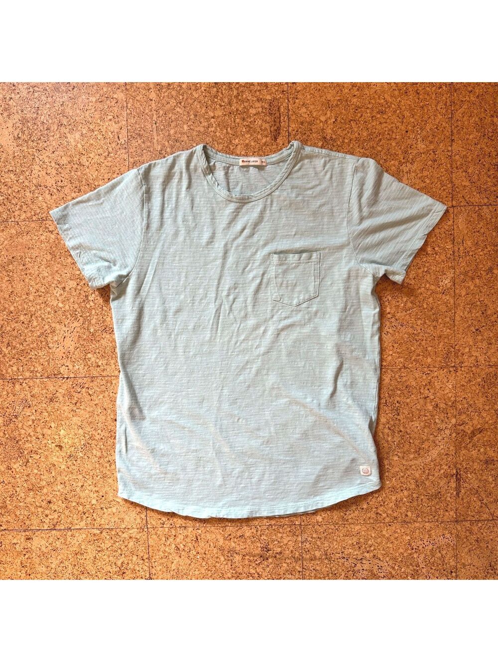 Marine Layer Men's M/L Iceburg Green Striped Slub Pocket Tee Cotton Blend Casual